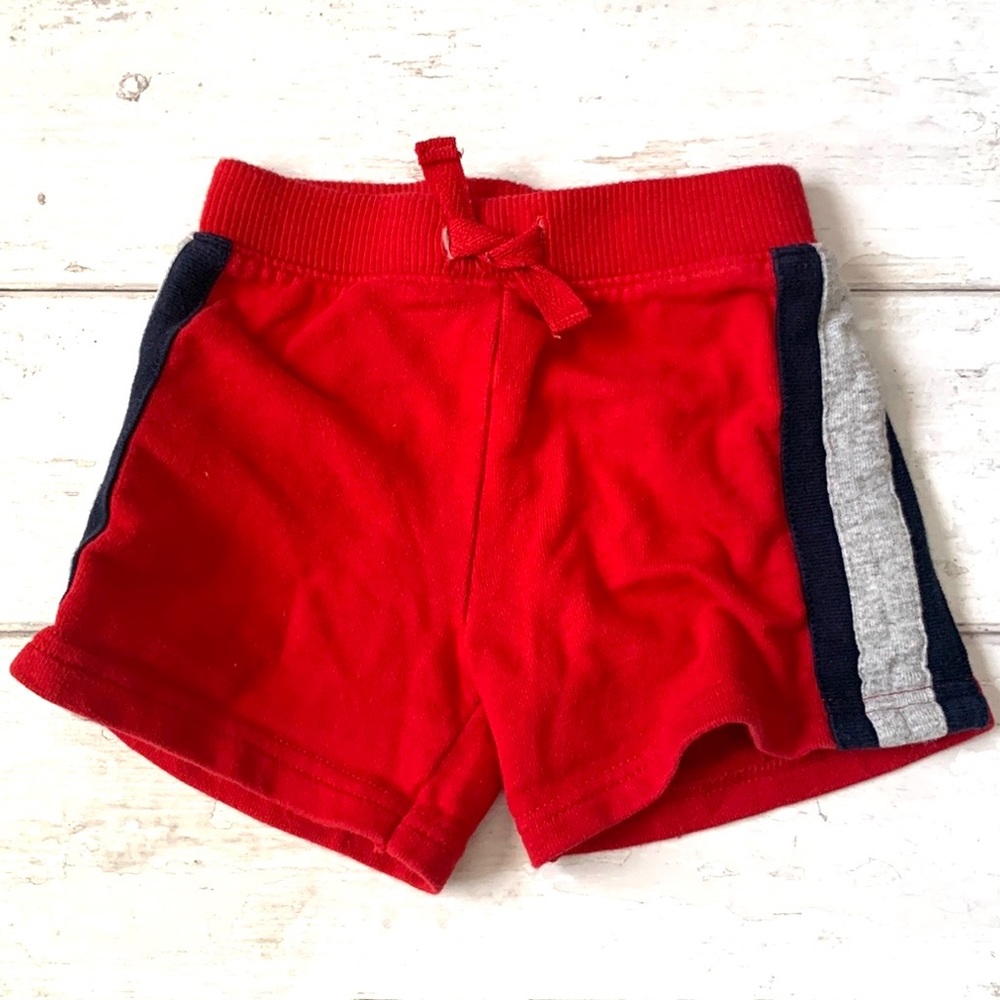 Baby Boy 12m Shorts Red Gray Stripe 100% Cotton Kids Summer Garanimals